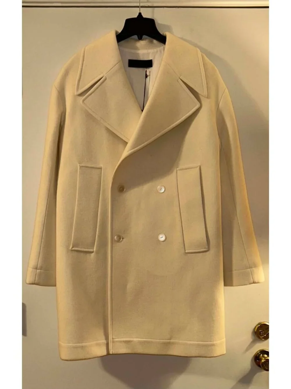 NWT $1736 Haider Ackermann Notched Lapel Double Breasted Wool Coat Cream Size 34